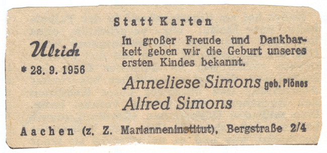 Ulrich Simons Geburtsanzeige